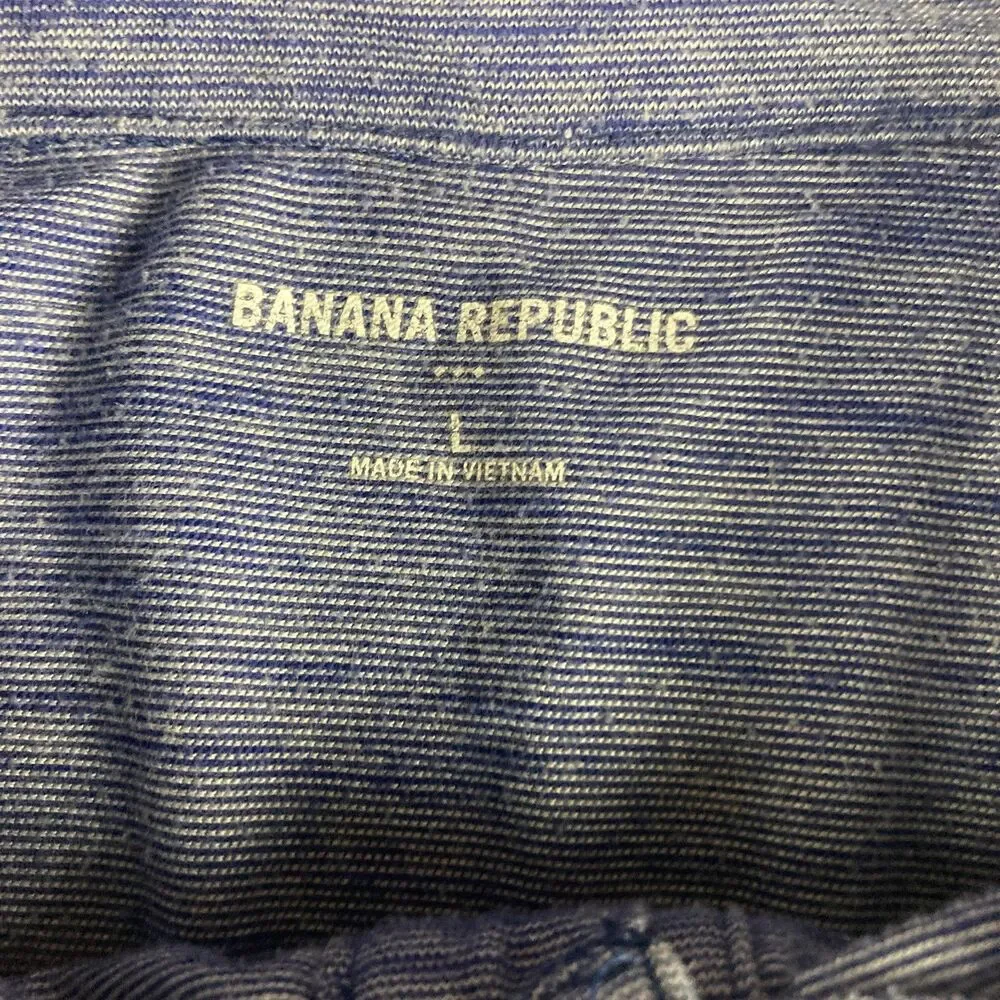 Banana Republic Polo Shirt Mens Large Blue Slub Knit Short Sleeve Pocket